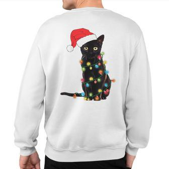 Black Cat Christmas Light Cat Lover Christmas Sweatshirt Back Print - Seseable