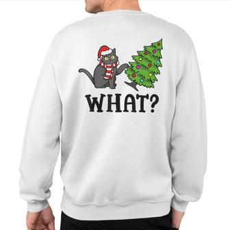 What Black Cat Santa Pushing Christmas Tree Cat Lover Sweatshirt Back Print - Seseable
