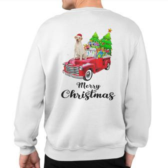Labrador Retriever Ride Red Truck Christmas Pajama Sweatshirt Back Print | Mazezy