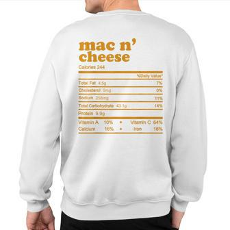 Mac And Cheese Nutrition Facts 2021 Thanksgiving Nutrition Sweatshirt Back Print | Mazezy
