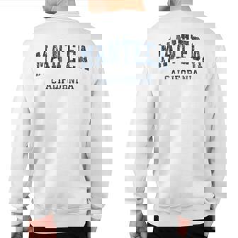 Manteca California Ca Vintage Varsity Sports Navy Sweatshirt Back Print | Mazezy