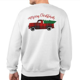 Merry Christmas Vintage Plaid Truck With Tree Sweatshirt Back Print | Mazezy