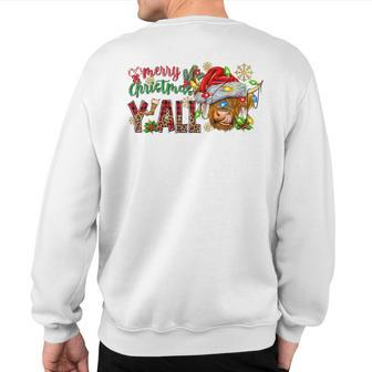 Merry Christmas Y'all Cute Highland Cow Christmas Santa Hat Sweatshirt Back Print - Monsterry UK