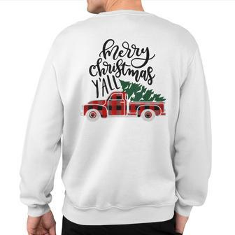 Merry Christmas Yall Vintage Truck With Tree Plaid T Sweatshirt Back Print | Mazezy