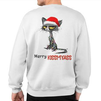 Merry Kissmyass Christmas Black Cat Sweatshirt Back Print - Seseable