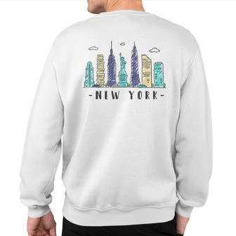 New York City Nyc Skyline Ny Watercolor Souvenir Sweatshirt Back Print | Mazezy
