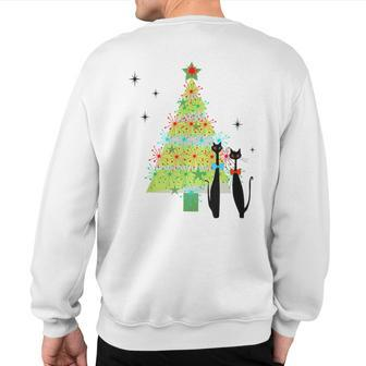 Retro Mid Century Modern Cool Cat Christmas Tree Sweatshirt Back Print - Seseable