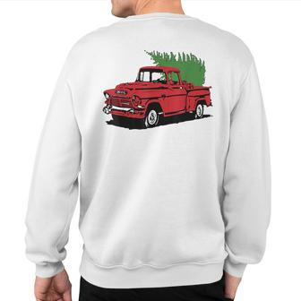 Vintage Christmas Old Red Pickup Truck Tree Holiday Sweatshirt Back Print | Mazezy CA