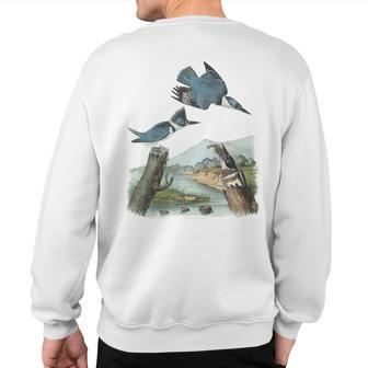 Watercolor Belted Kingfisher Bird Eat Fish Nature Birding Sweatshirt Back Print | Mazezy