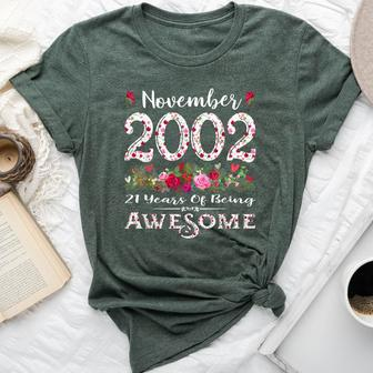 21 Year Old Born In November 2002 Bday Floral 21St Birthday Bella Canvas T-shirt | Mazezy