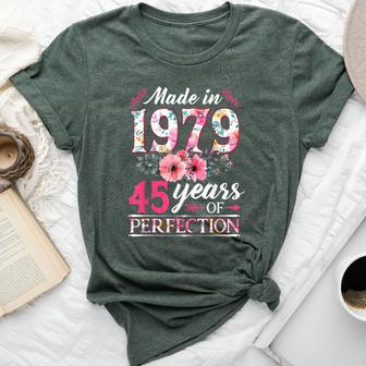 45 Year Old Made In 1979 Floral Flower 45Th Birthday Womens Bella Canvas T-shirt | Mazezy
