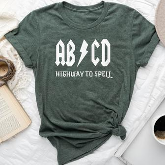 Abcd Highway To Spell Teacher & Student White Font Bella Canvas T-shirt | Mazezy