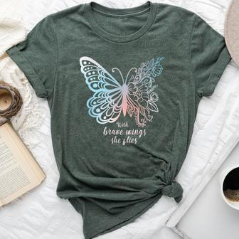 Affirmation Butterfly Girls With Brave Wings She Flies Bella Canvas T-shirt | Mazezy