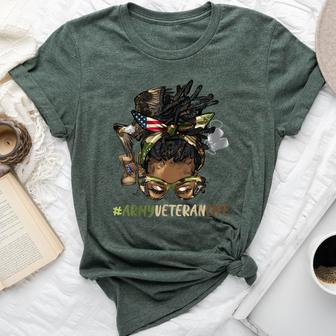 African Afro Messy Bun Loc Army Veteran Soldier Mother Wife Bella Canvas T-shirt | Mazezy