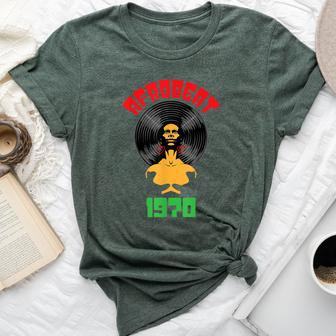 Afrobeat 1970 Vinyl Record Afro Hairstyle Woman Bella Canvas T-shirt | Mazezy