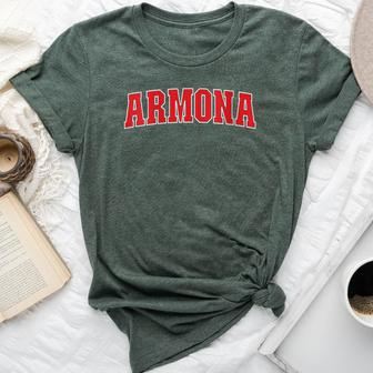 Armona California Souvenir Trip College Style Red Text Bella Canvas T-shirt | Mazezy