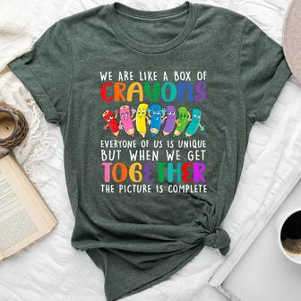 Back To School Teacher We Are Like A Box Of Crayons Bella Canvas T-shirt - Monsterry UK
