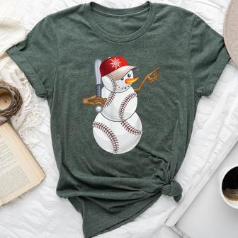 Baseball Snowman Balls Baseball Hat Snow Christmas Women Bella Canvas T-shirt - Seseable