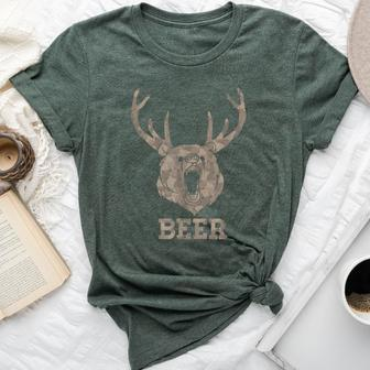 Bear Deer Beer Drinking Camo Antlers Hunting Camping Bella Canvas T-shirt | Mazezy
