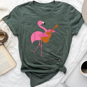 Beautiful Flamingo Playing Guitar Musician Bella Canvas T-shirt | Mazezy