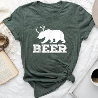 Beer Bear Antler Bear Lover Beer Drinking Party Bella Canvas T-shirt | Mazezy