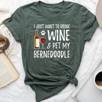 Bernedoodle Dog Lover Wine Dog Mom Bella Canvas T-shirt - Seseable