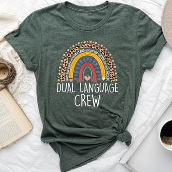 Bilingual Teacher Rainbow Dual Language Crew Maestra Spanish Bella Canvas T-shirt - Seseable