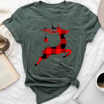 Black Red Plaid Reindeer Pajama Christmas For Bella Canvas T-shirt - Thegiftio UK