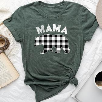 Black And White Buffalo Plaid Mama Bear Christmas Pajama Bella Canvas T-shirt - Seseable