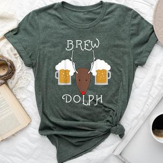 Brew-Dolph Reindeer Christmas For Beer Drinkers Bella Canvas T-shirt - Seseable