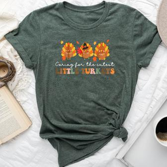 Caring For The Cutest Turkeys Mother Baby Nurse Thanksgiving Bella Canvas T-shirt - Seseable