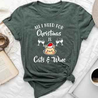 Cats And Wine Christmas Bella Canvas T-shirt | Mazezy