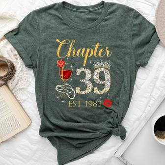 Chapter 39 Years Est 1983 39Th Birthday Red Rose Wine Crown Bella Canvas T-shirt - Seseable