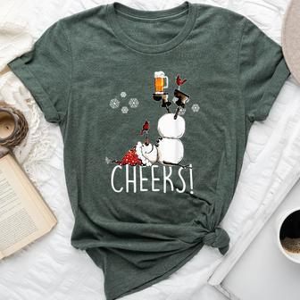 Cheers Snowman Beer And Wine Christmas Bella Canvas T-shirt | Mazezy