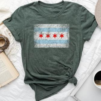 Chicago Flag Distressed Vintage Style Pride Women Bella Canvas T-shirt | Mazezy