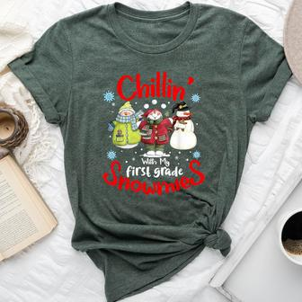 Chilling With My First Grade Snowmies Teacher Christmas Bella Canvas T-shirt - Seseable