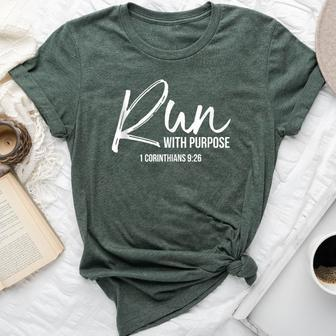 Christian Runner Running Gear Run With Purpose Quote Bella Canvas T-shirt | Mazezy