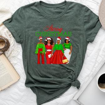 Christmas Black African American Santa Hat Pajama Bella Canvas T-shirt - Thegiftio UK