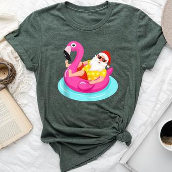 Christmas In July Santa Relaxing On A Flamingo Float Bella Canvas T-shirt - Monsterry