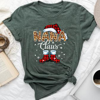 Christmas Nana Claus Leopard Buffalo Plaid Pajama Xmas Bella Canvas T-shirt - Seseable
