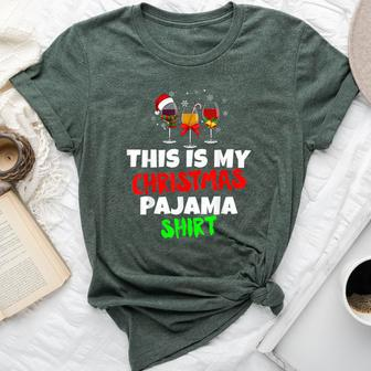 This Is My Christmas Pajama Santa Wine Hat Bella Canvas T-shirt | Mazezy