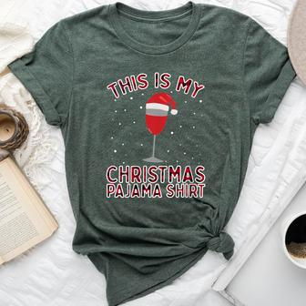 This Is My Christmas Pajama Wine Xmas Red Plaid Flannel Bella Canvas T-shirt | Mazezy