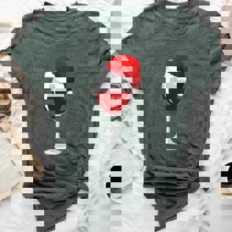 Christmas Wine Glass Of Red Wine Santa Hat Bella Canvas T-shirt | Mazezy