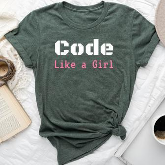 Code Like A Girl Programming Computer Science Bella Canvas T-shirt | Mazezy