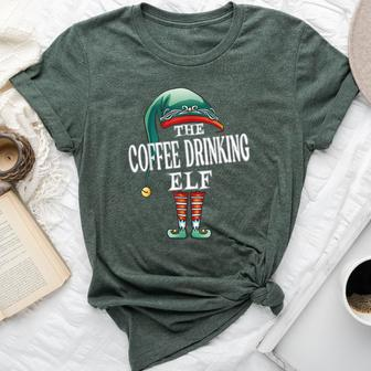 Coffee Drinking Elf Christmas Group Xmas Pajama Party Bella Canvas T-shirt - Monsterry