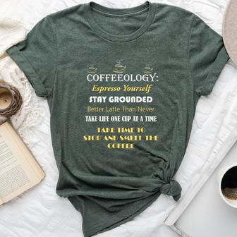 Coffeeology Coffee Quotes Bella Canvas T-shirt | Mazezy