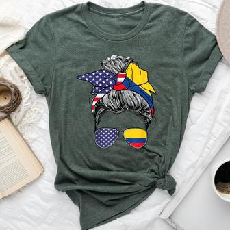 Colombian Girl Usa Heritage American Colombia Flag Bella Canvas T-shirt | Mazezy