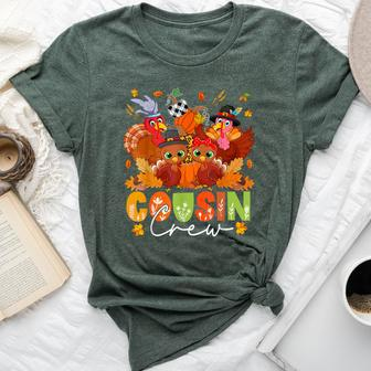 Cousin Crew Thanksgiving Three Cute Turkeys Fall Pumpkins Bella Canvas T-shirt | Mazezy