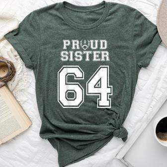 Custom Proud Football Sister Number 64 Personalized Women Bella Canvas T-shirt | Mazezy