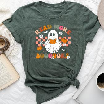 Cute Booooks Ghost Read More Books Teacher Halloween Bella Canvas T-shirt - Seseable